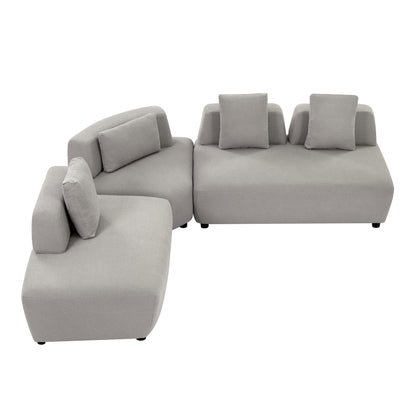 3-piece Sectional Sofa Convertible with Four Removable Pillows Grey