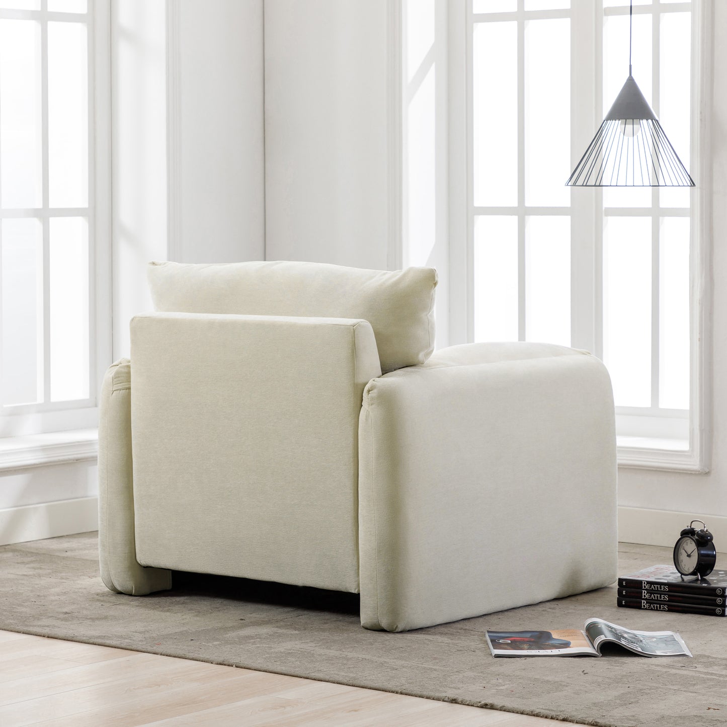 Chenille Armchair, Oversized, Lounge Chair, Cream