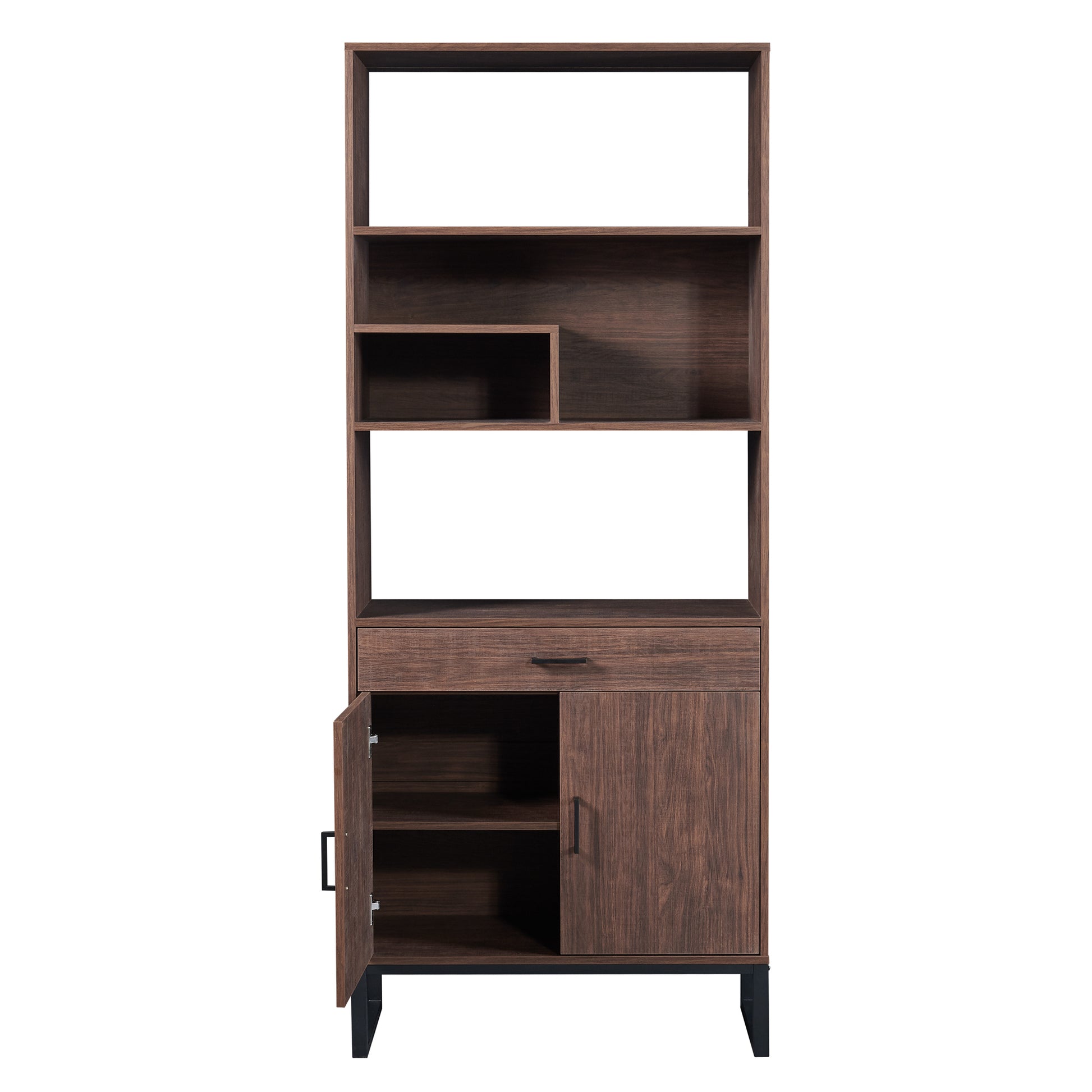 Open Bookshelf with Doors, Bookcase, LED Strip Lights