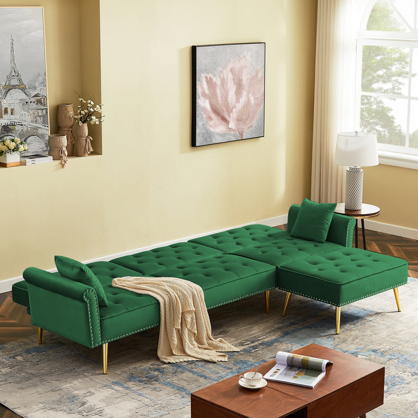 Velvet Reversible Sectional Sofa  L-Shaped Couch