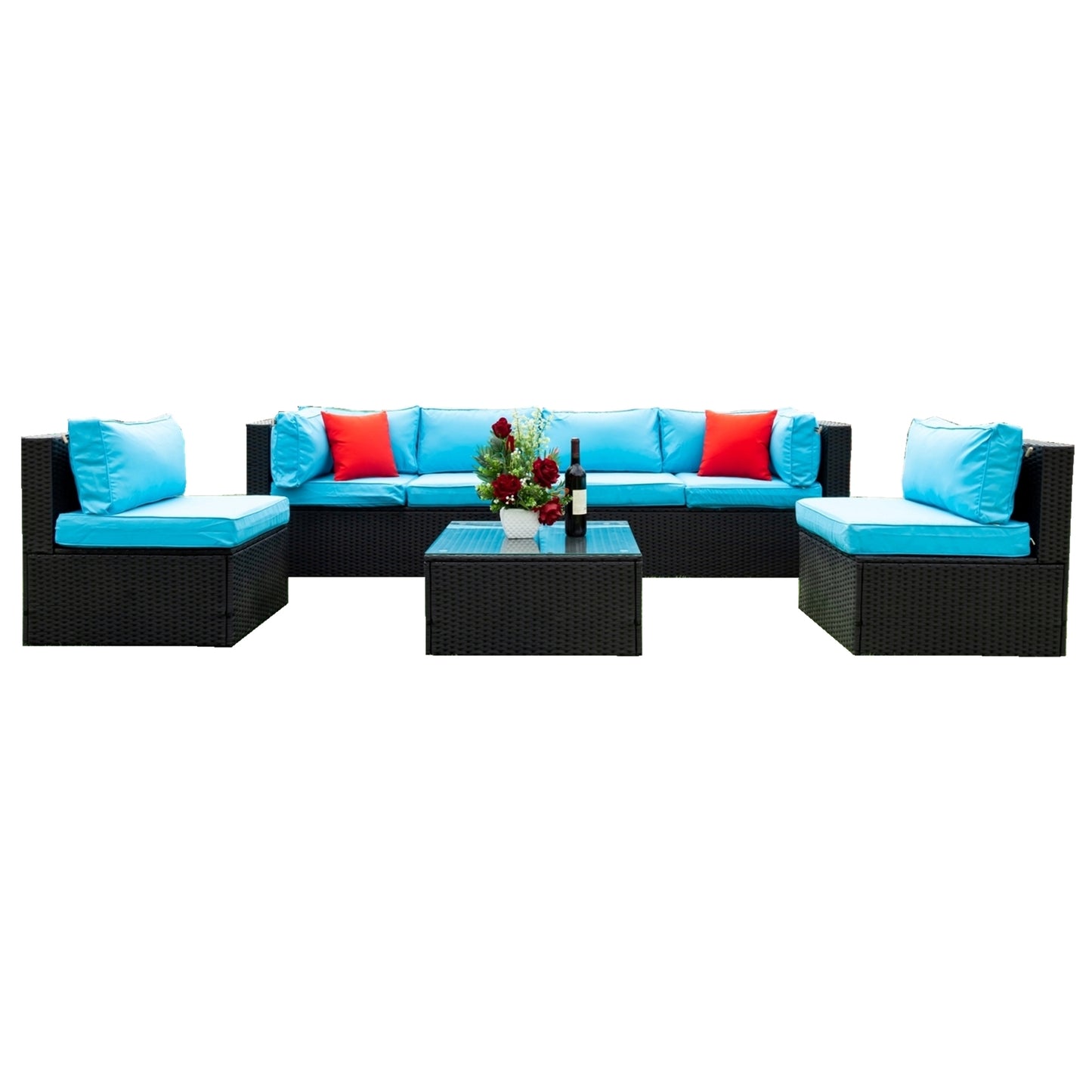 5 Pieces sectional Outdoor Furniture Cushioned, 2 Pillow