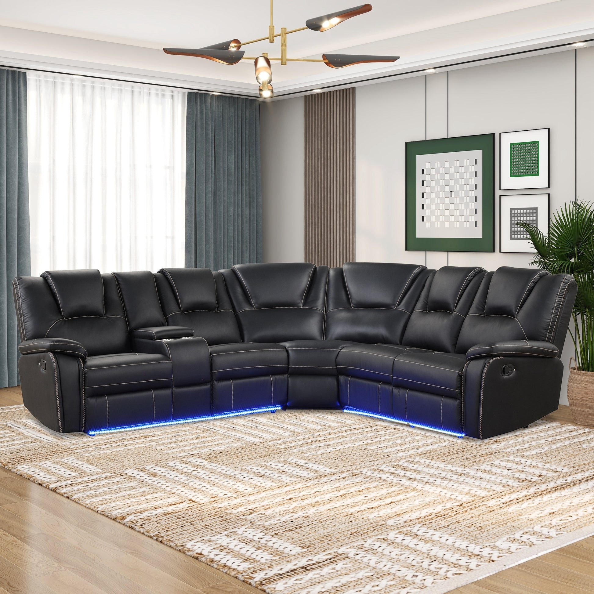 Leather Recliner, LED Console, Living Room Set