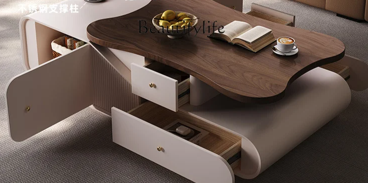 Walnut Coffee Table: 2024 New Multi-Functional Lift, Light Luxury for Living Room