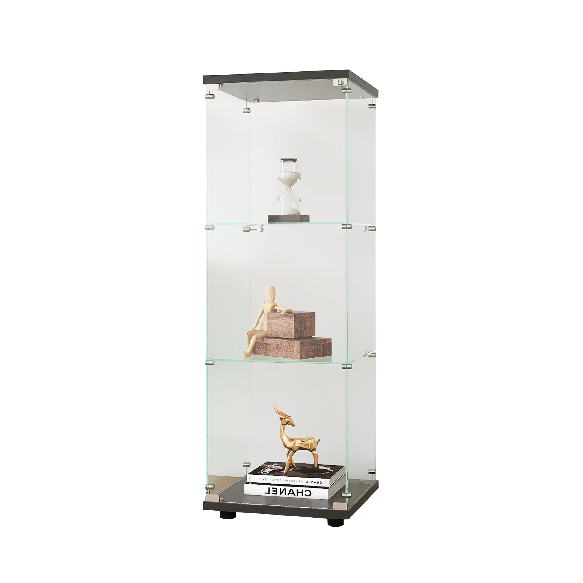 Glass Display Cabinet with 3 Shelves, Quick Installation