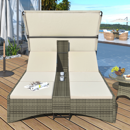 Patio Daybed Outdoor Daybed, Shelter Roof, Adjustable Backrest, Storage Box