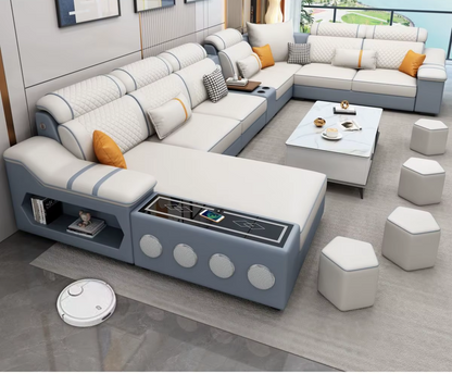 Modern Minimalist Electric Leather Lounge Sofa – Luxury Couple Seating