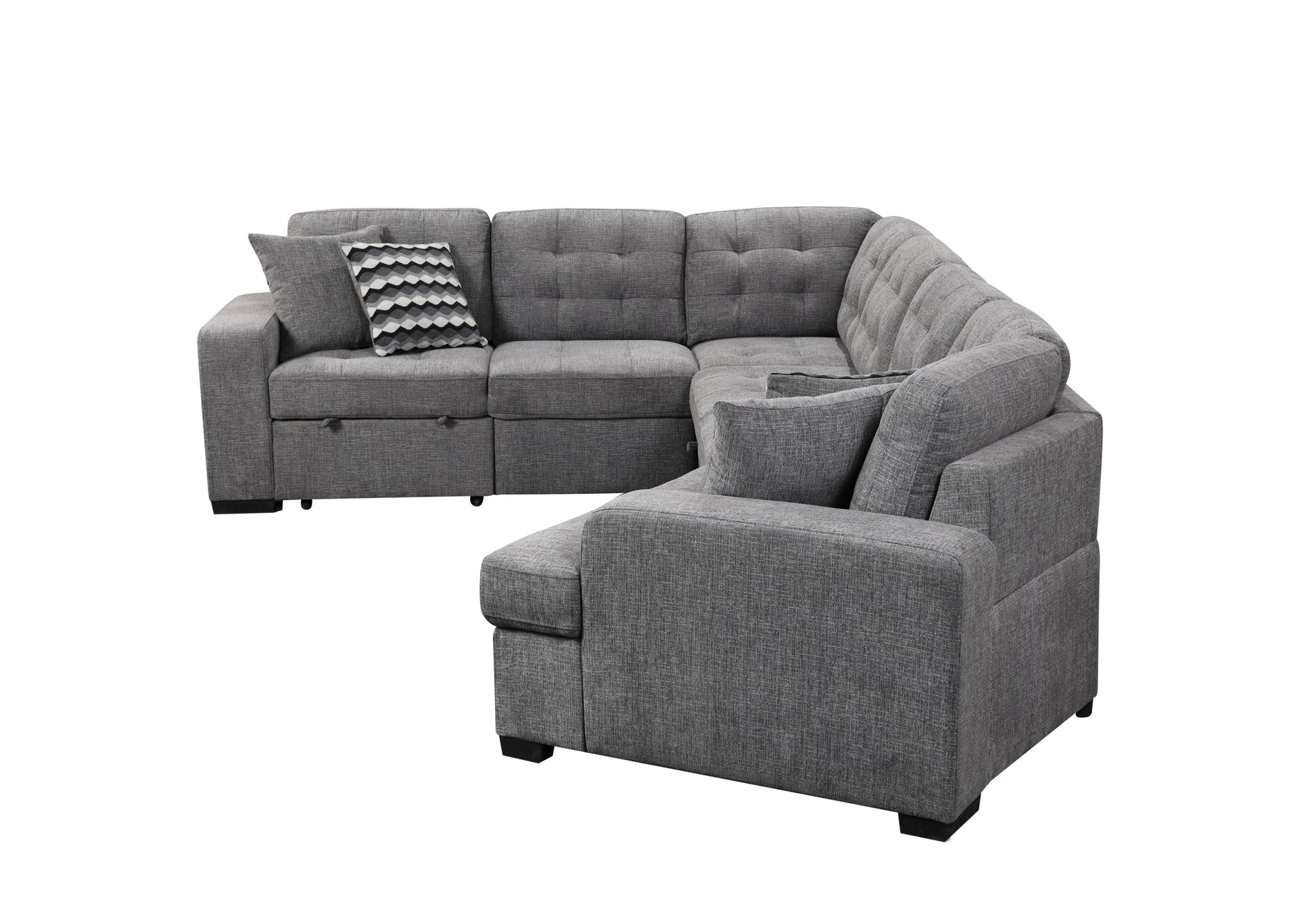 U-Shape Sectional Sofa, Oversized, Wide Chaise, Grey