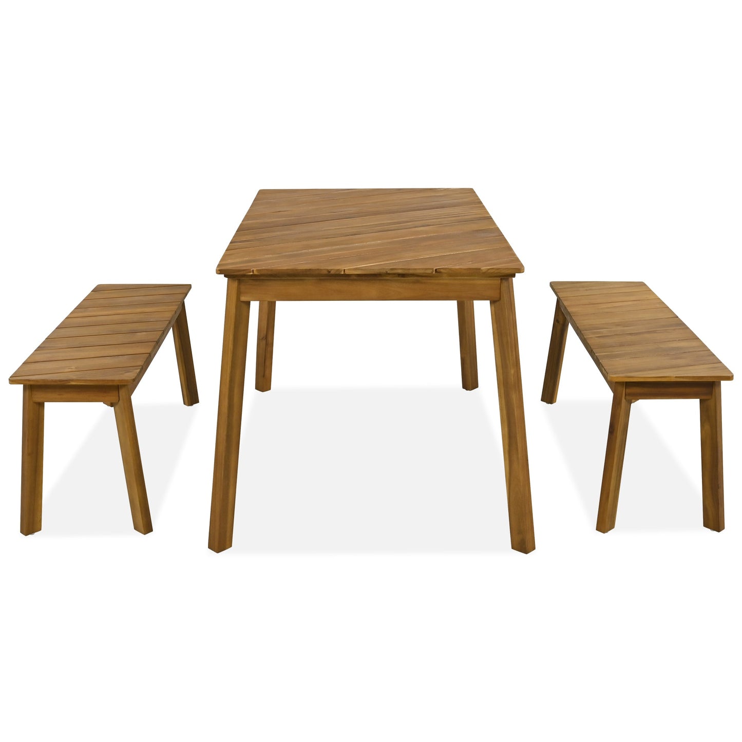 3 Pieces Acacia Wood Table Bench Dining Set For Outdoor & Indoor