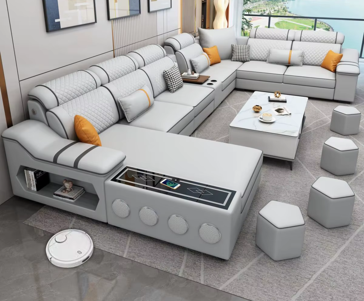 Modern Minimalist Electric Leather Lounge Sofa – Luxury Couple Seating