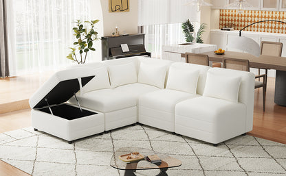 Sofa Set, 5-Seater Couch with Ottoman, 5 Pillows