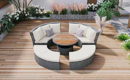 Patio 5-Piece Round Sectional Sofa Set All-Weather