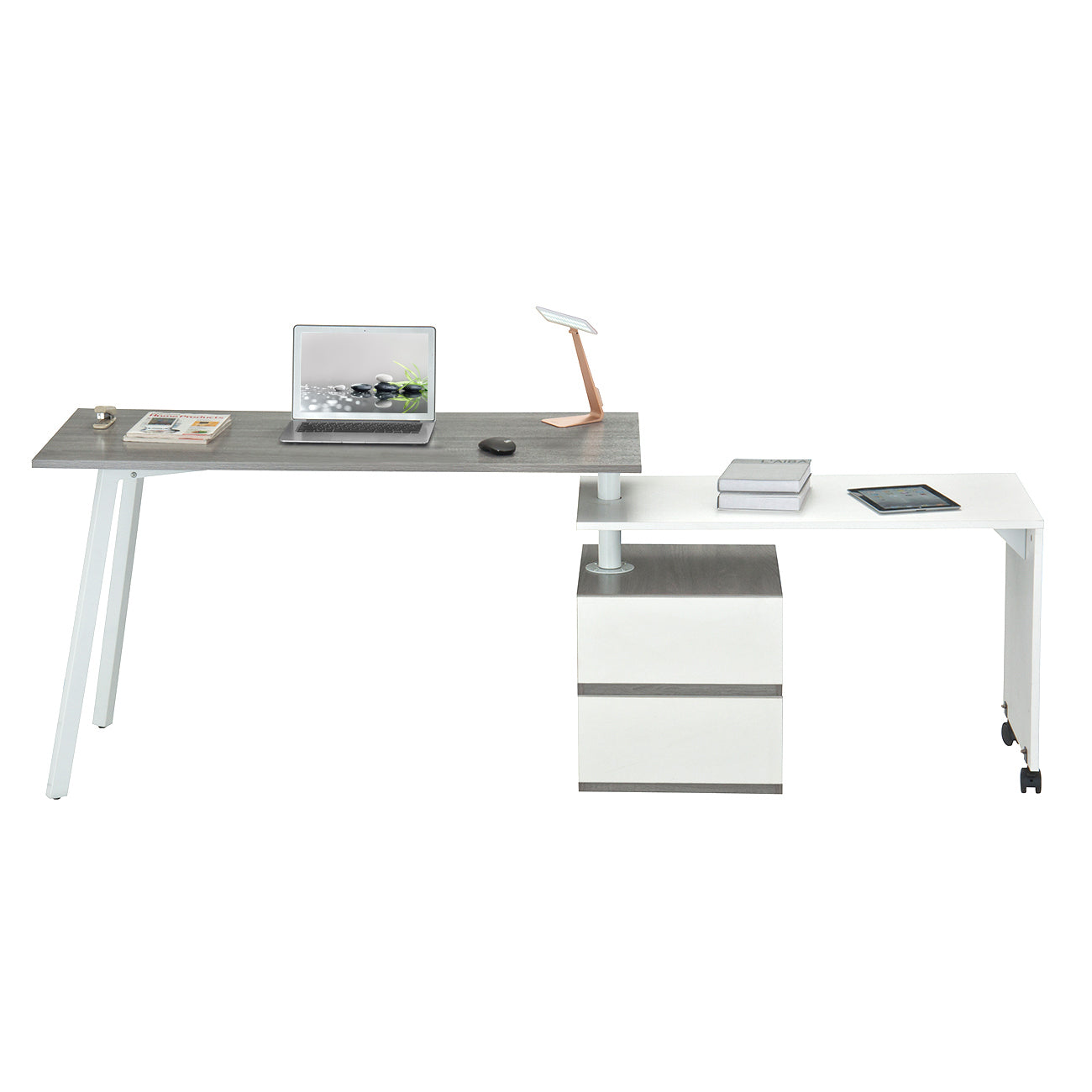 Techni Mobili Rotating Multi-Positional Modern Desk, Grey