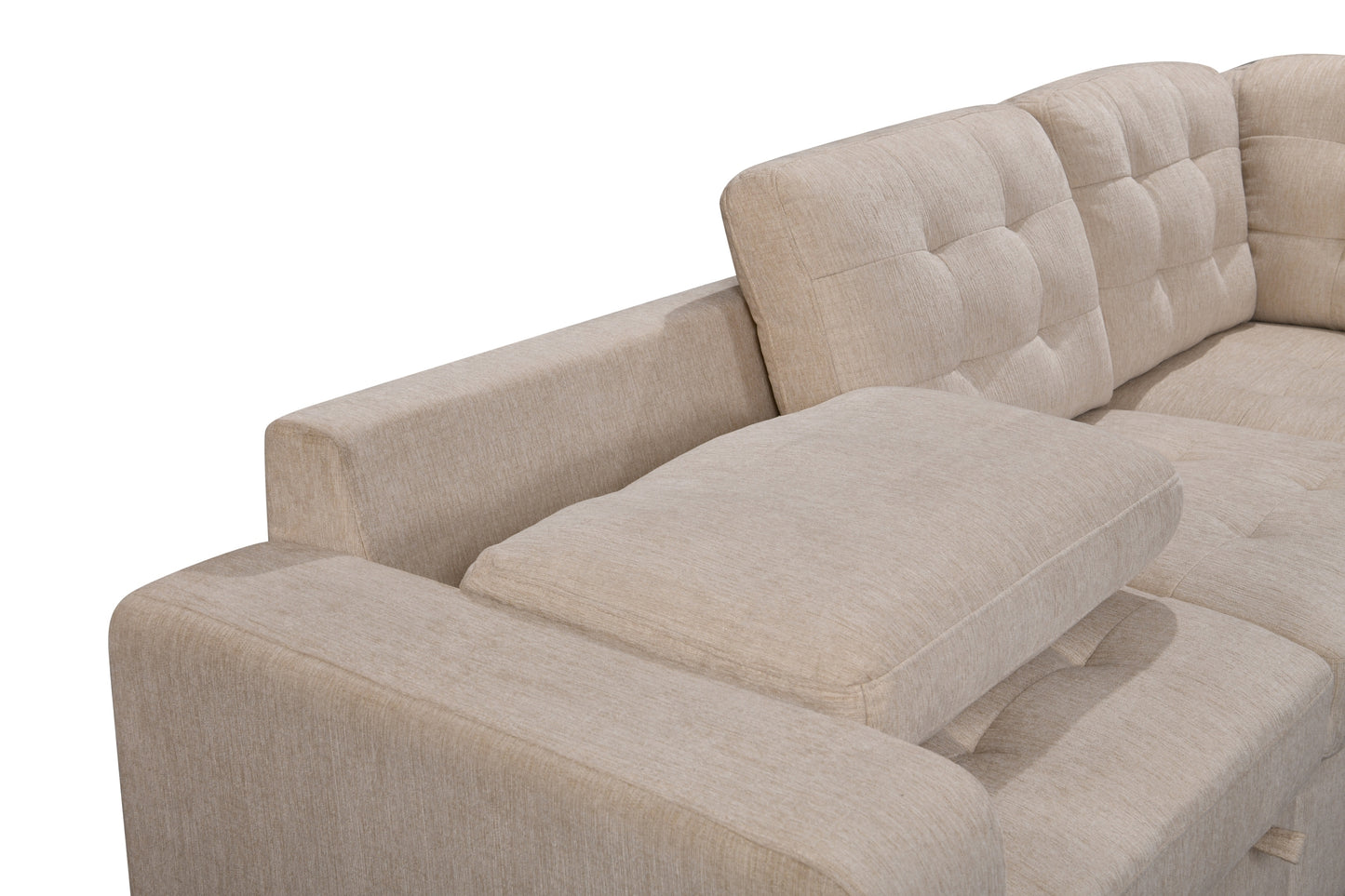 Oversized U-Shape Sectional: Wide Chaise, Beige, Ideal for Home.