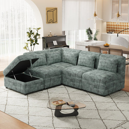 Sofa Set, 5-Seater Couch with Ottoman, 5 Pillows