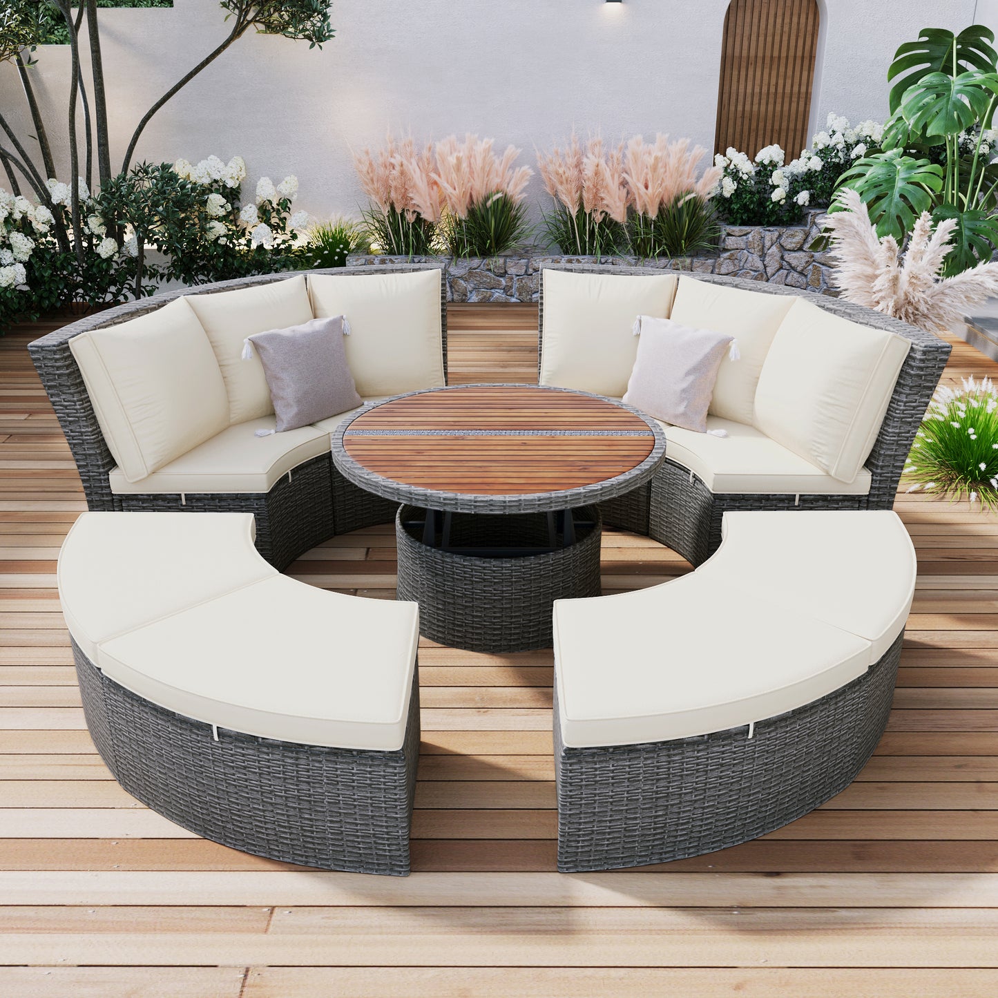 Patio 5-Piece Round Sectional Sofa Set All-Weather