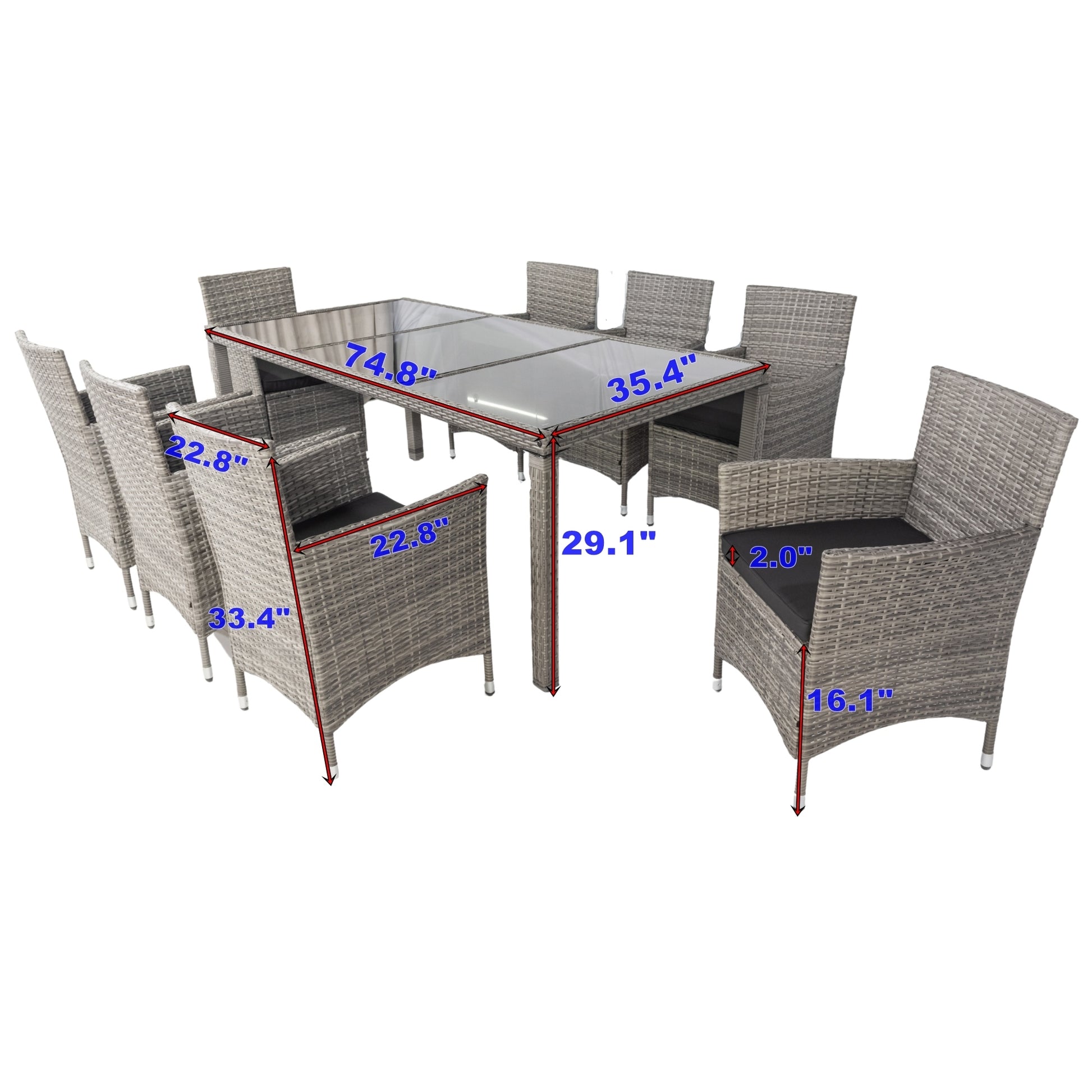 9 piece Outdoor Patio Dining Set Patio Wicker Furniture