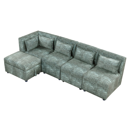 Sofa Set, 5-Seater Couch with Ottoman, 5 Pillows