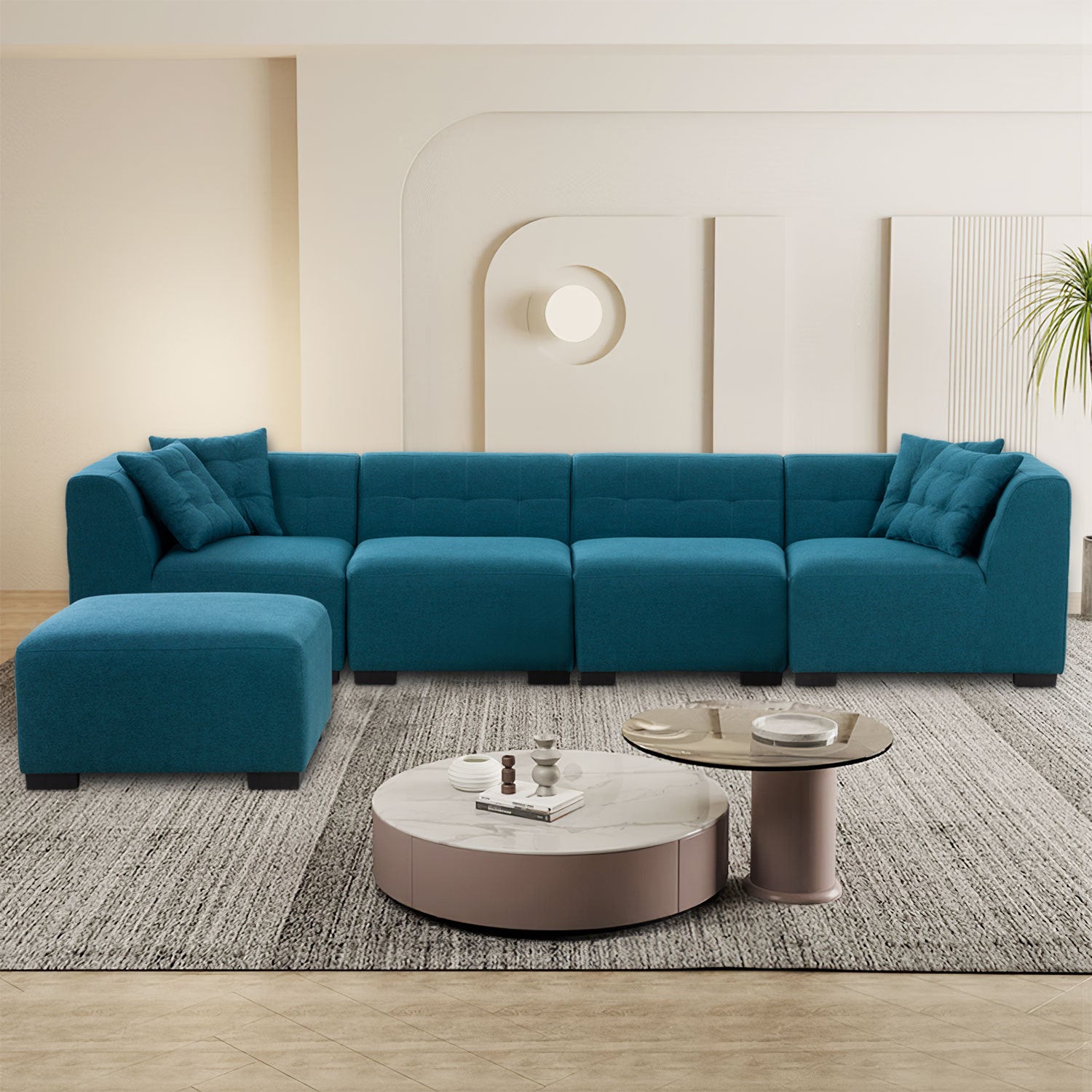 Sectional Sofa with Removable Ottoman Green