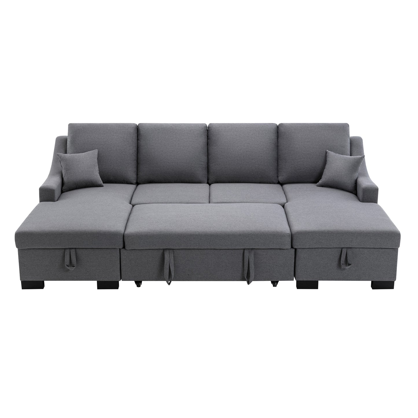 U-Style Sleeper Sectional, Double Storage, 2 Toss Cushions