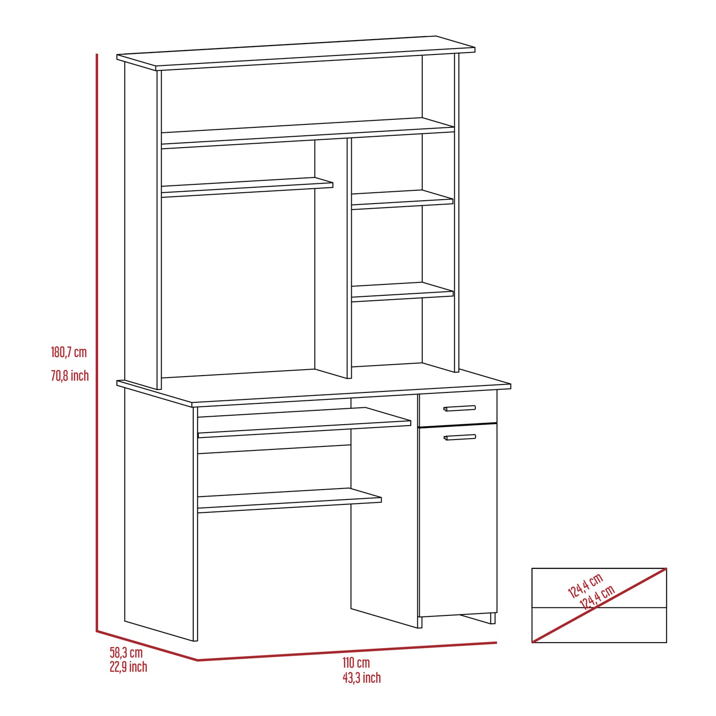 Multiple Shelves, Retractable Keyboard Tray, CPU Door Panel, Drawer