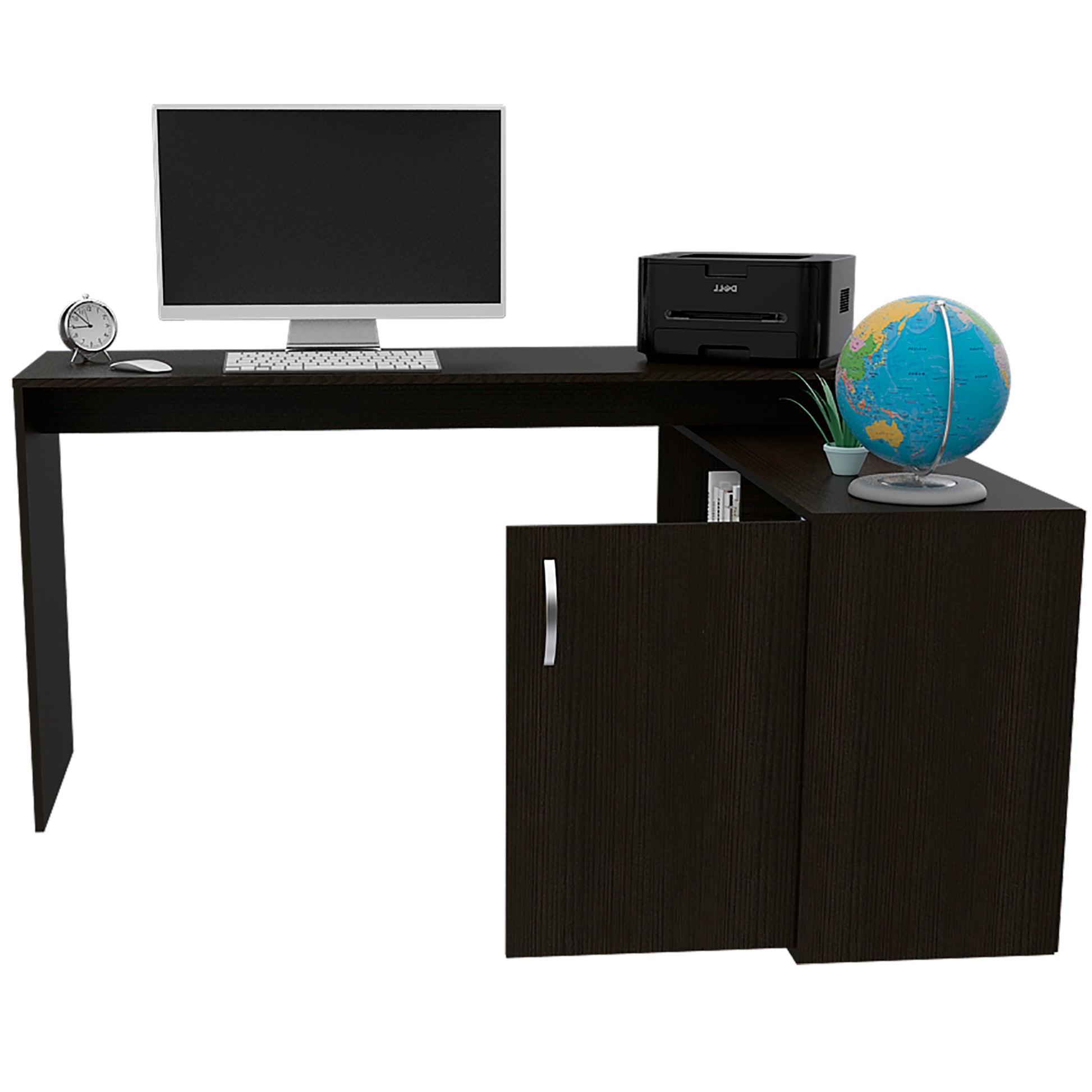 L-Shaped Computer Desk with Open & Closed Storages -Black