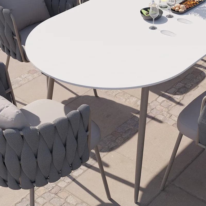 6 - Person Oval Faux Marble Top & Aluminum Outdoor Patio Dinning Table in White & Gray