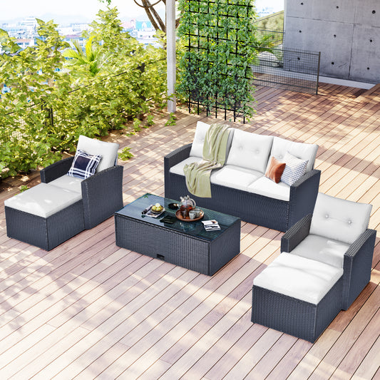 6-piece All-Weather Patio Outdoor Dining Sectional Set coffee table