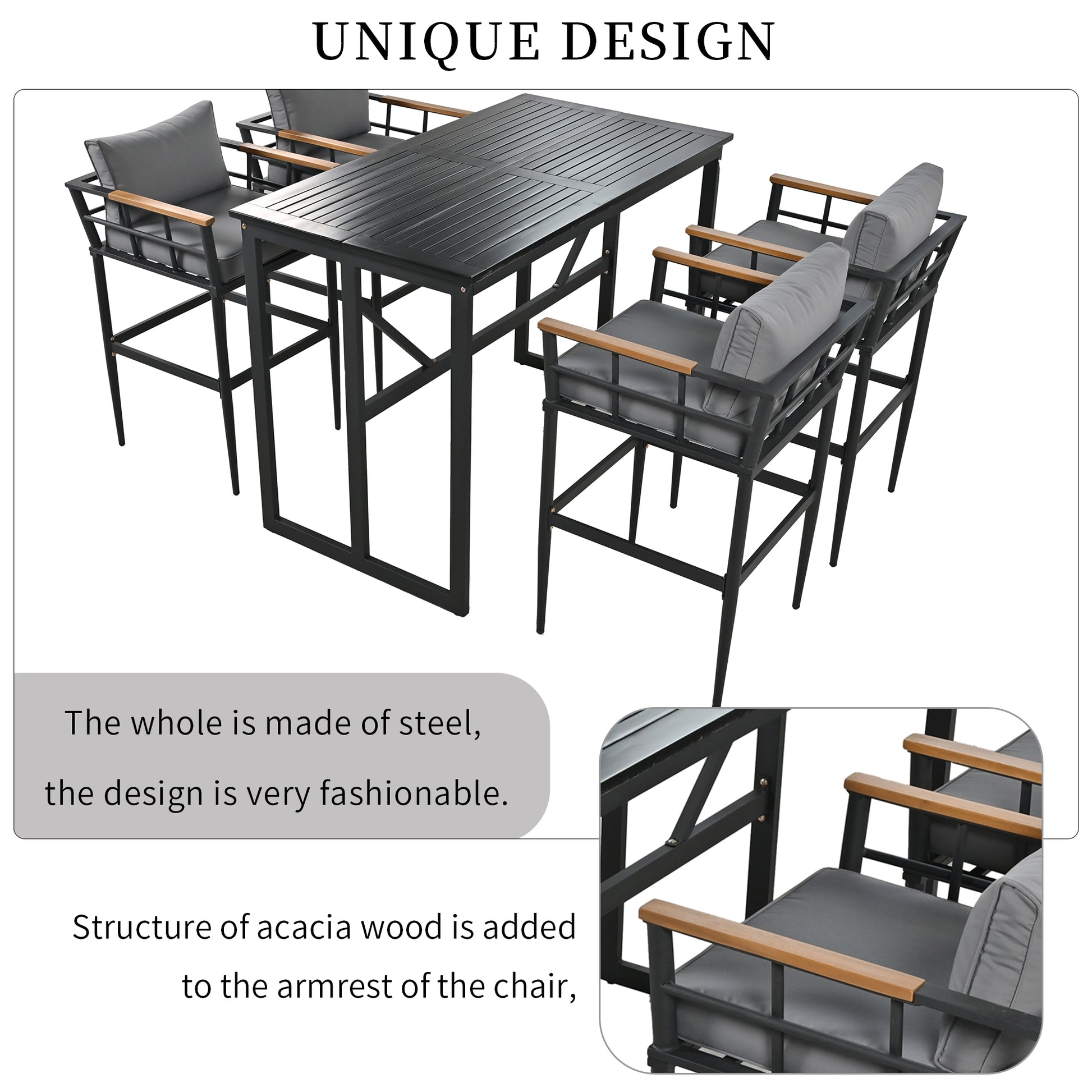 Steel Outdoor Dining Set, Armrest Suitable For Patio