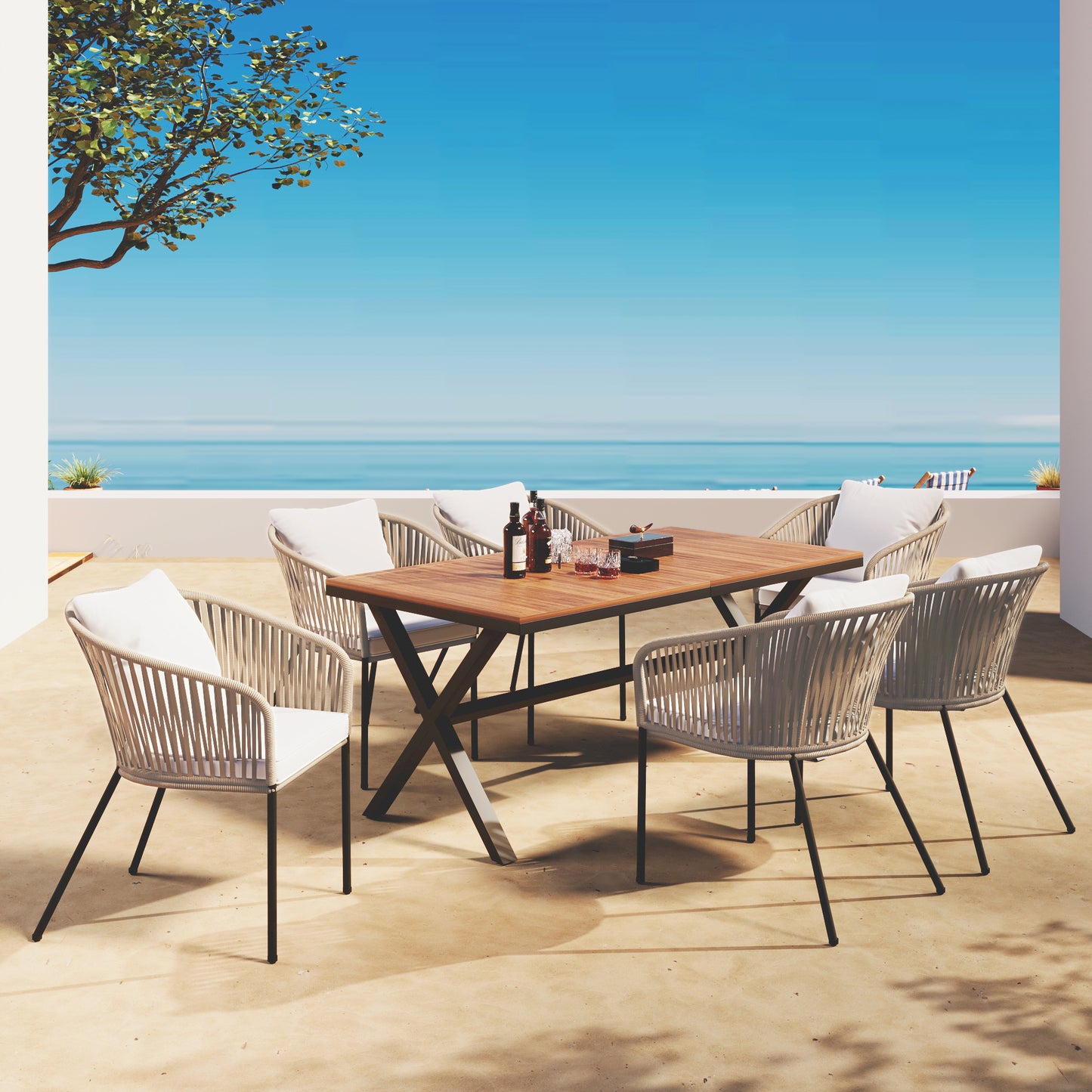 7 Pieces Patio Dining Set, All-Weather Outdoor, Dining Table, Chairs