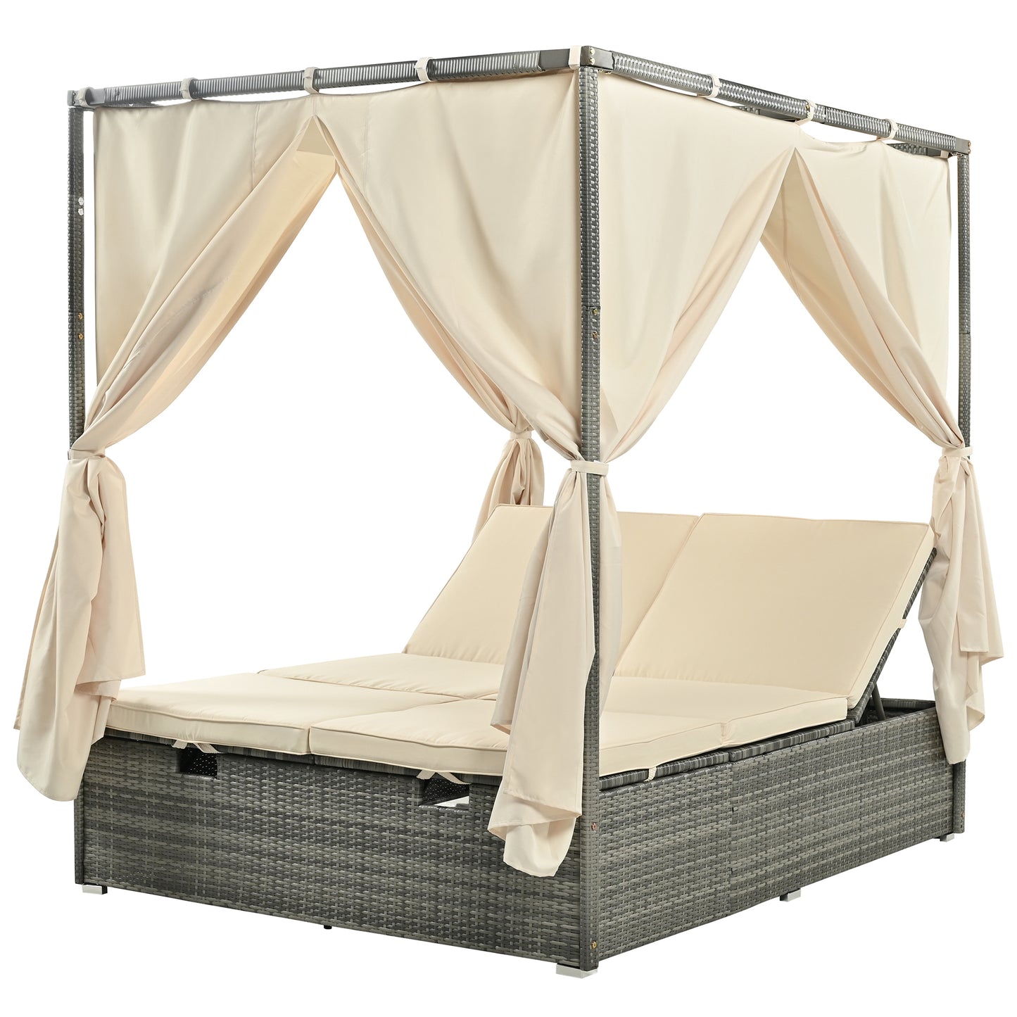 U_Style Adjustable Sun Bed With Curtain, High Comfort