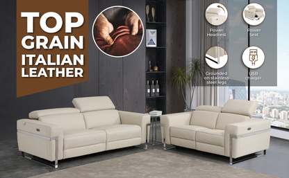 Italian Leather Sofa with Power Recliner