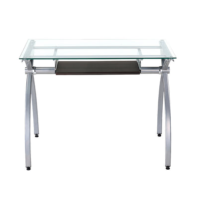 Top Computer Desk with Pull Out Keyboard Panel, Clear