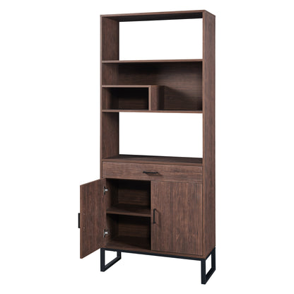 Open Bookshelf with Doors, Bookcase, LED Strip Lights