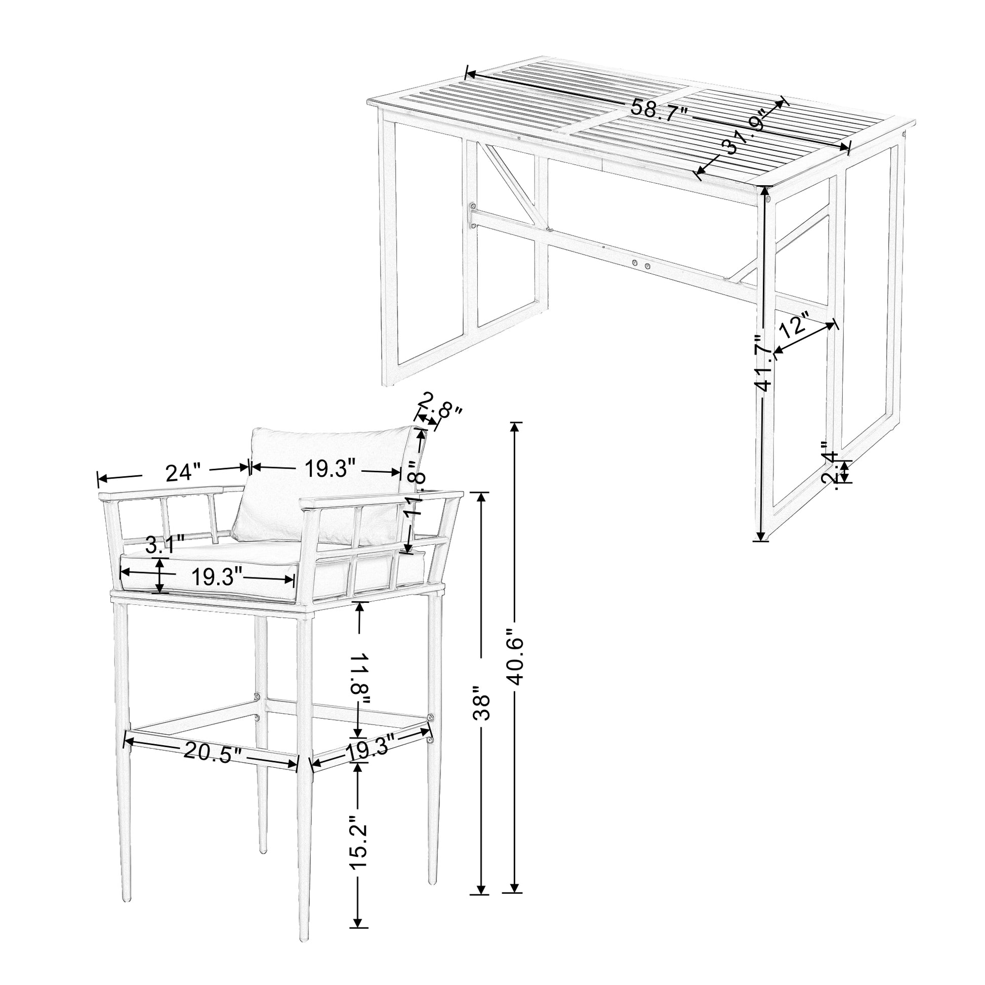 Steel Outdoor Dining Set, Armrest Suitable For Patio