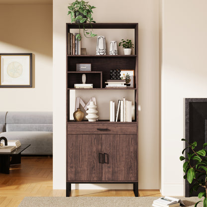 Open Bookshelf with Doors, Bookcase, LED Strip Lights