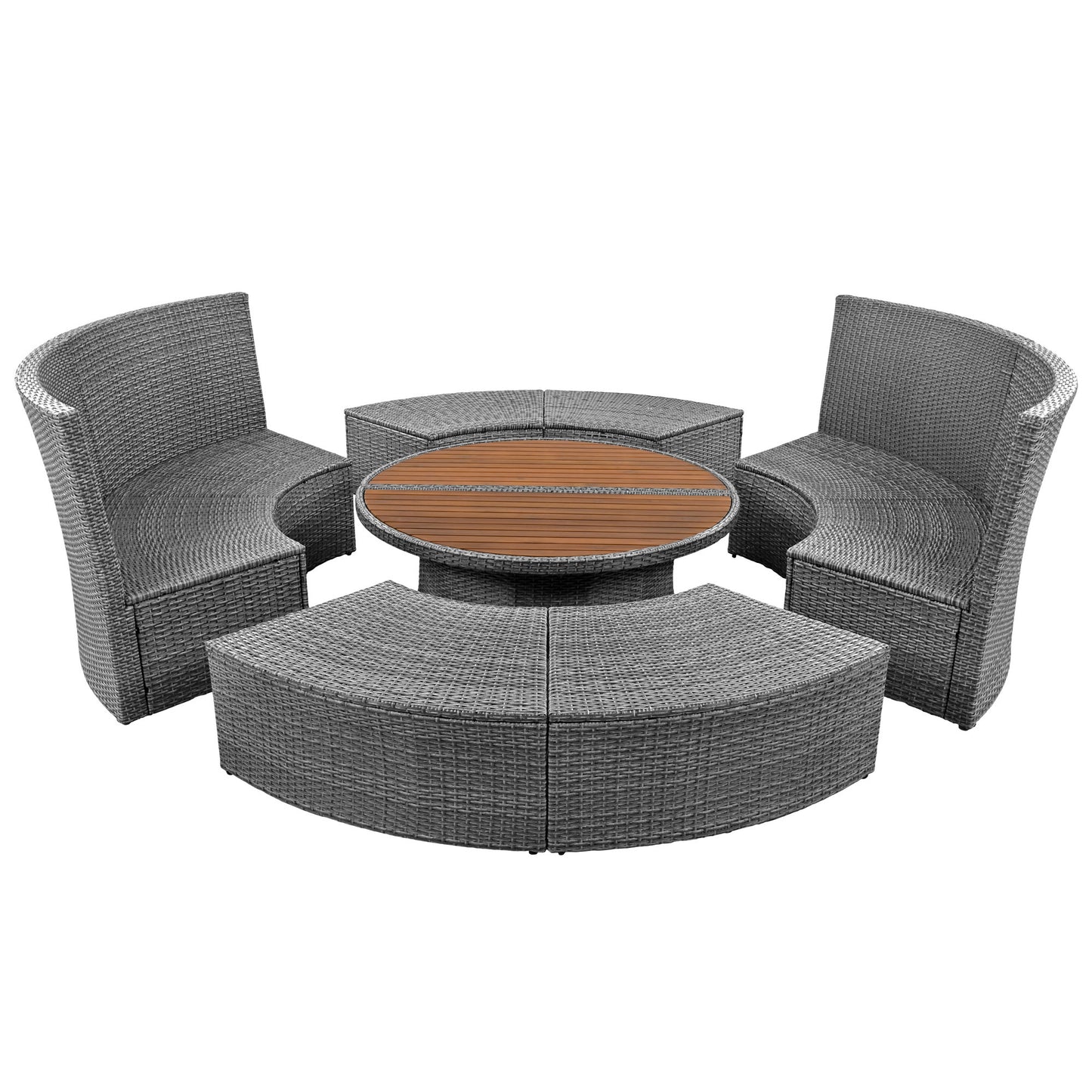 Patio 5-Piece Round Sectional Sofa Set All-Weather