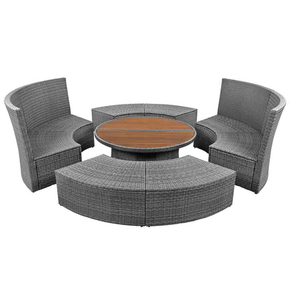 Patio 5-Piece Round Sectional Sofa Set All-Weather