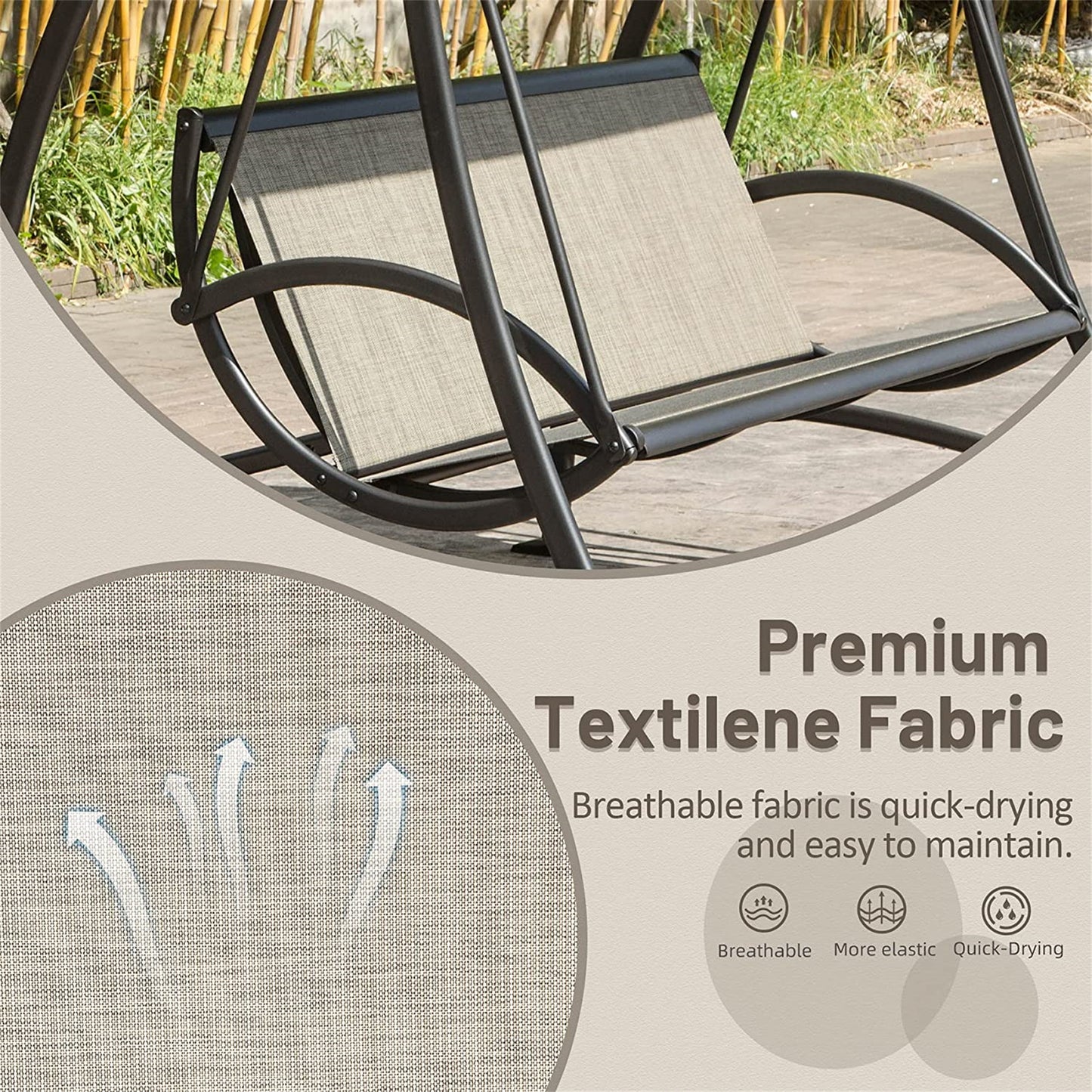2-Seat Patio Chair, Outdoor Porch Swing, Adjustable Canopy