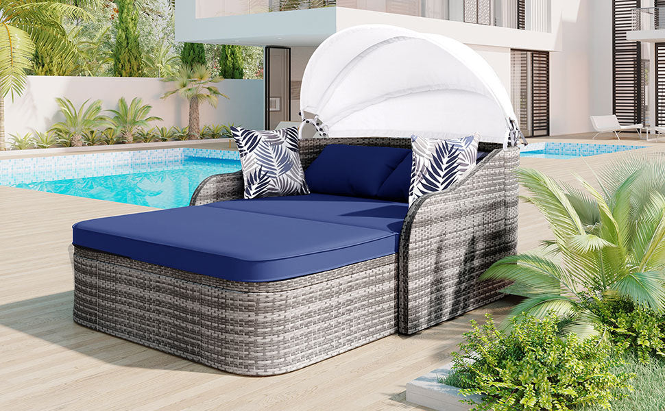 Outdoor Sunbed with Adjustable Canopy, Daybed, Pillows