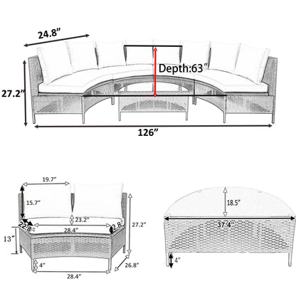 5 Pieces All-Weather Brown Sofa Set Outdoor Patio Sectional