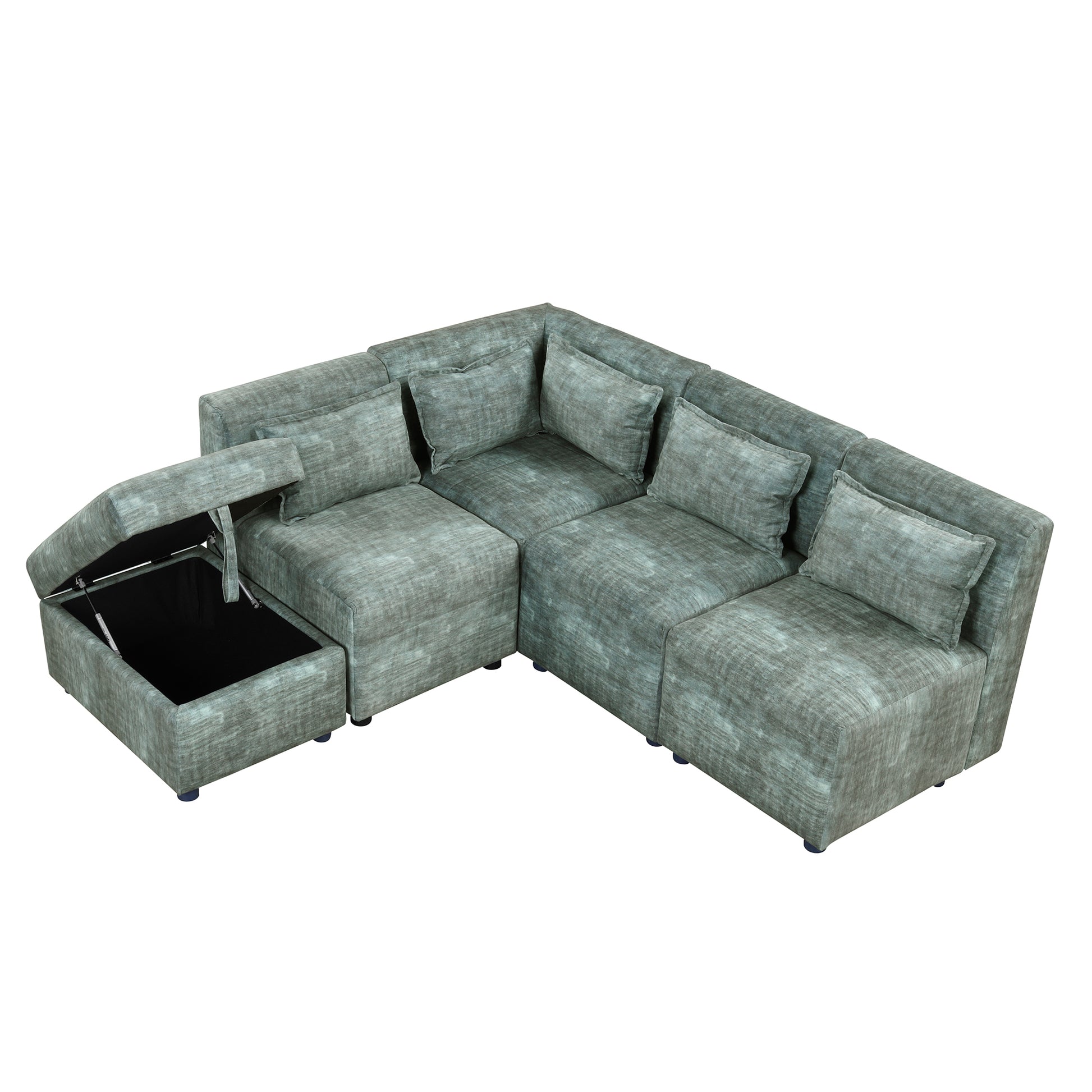 Sofa Set, 5-Seater Couch with Ottoman, 5 Pillows