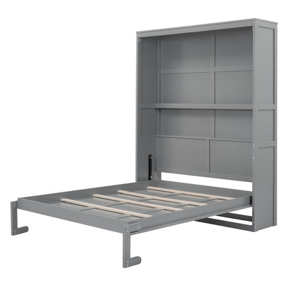 Queen Size Murphy Bed Wall Bed with Shelves,Gray