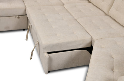 Oversized U-Shape Sectional: Wide Chaise, Beige, Ideal for Home.