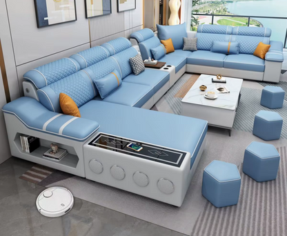 Modern Minimalist Electric Leather Lounge Sofa – Luxury Couple Seating