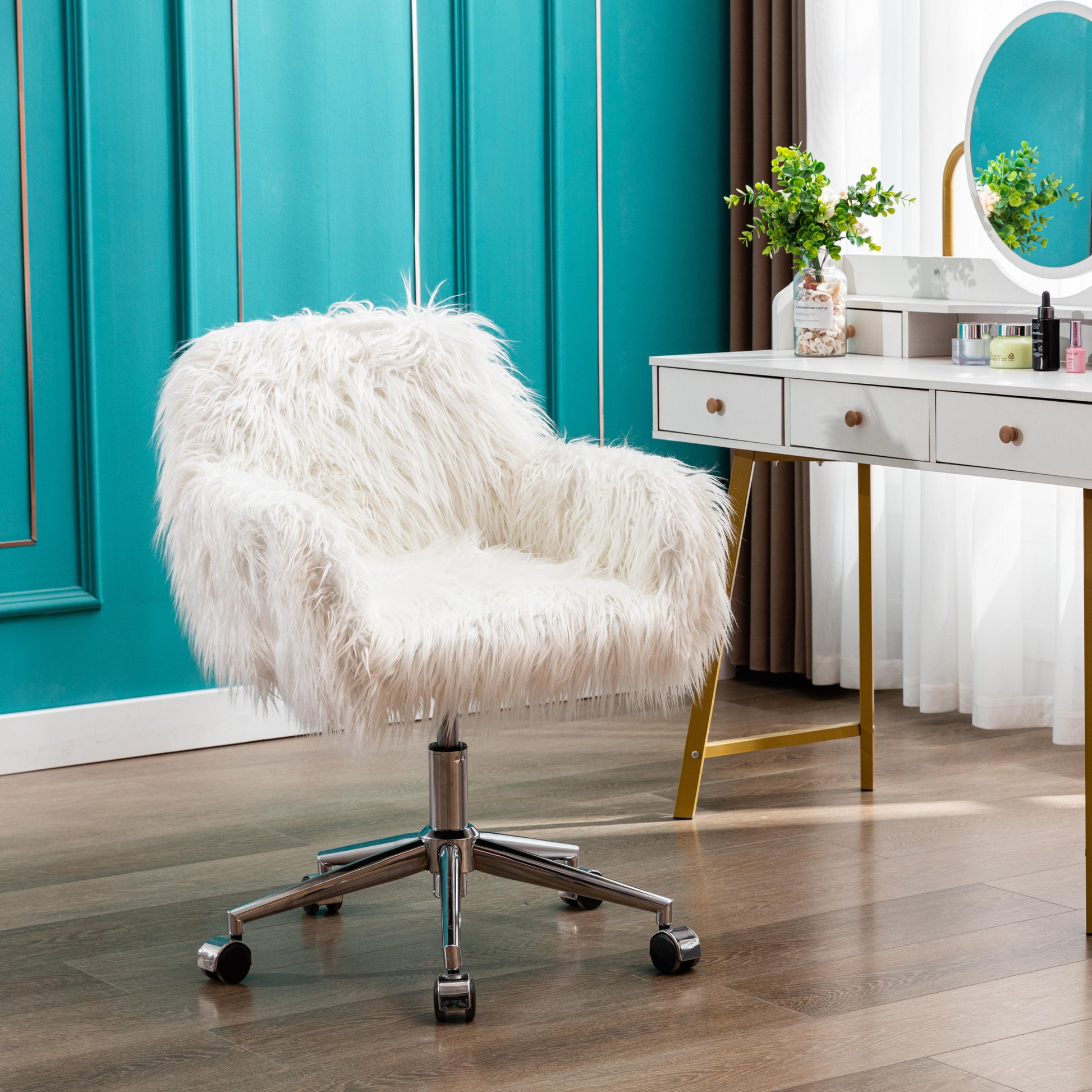 Modern Faux fur home office chair, fluffy chair, makeup vanity Chair