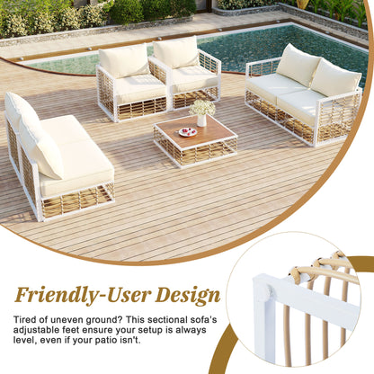 Modern 7-Piece Metal Patio Sectional Sofa Set, All-Weather