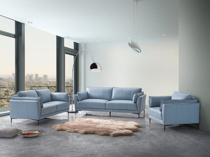 Ethereal Essence Light Blue Top Grain Leather Sofa, Black Finish