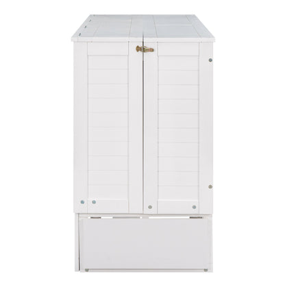 Mobile Murphy Bed: Queen Size with Drawer and Side Shelves, White