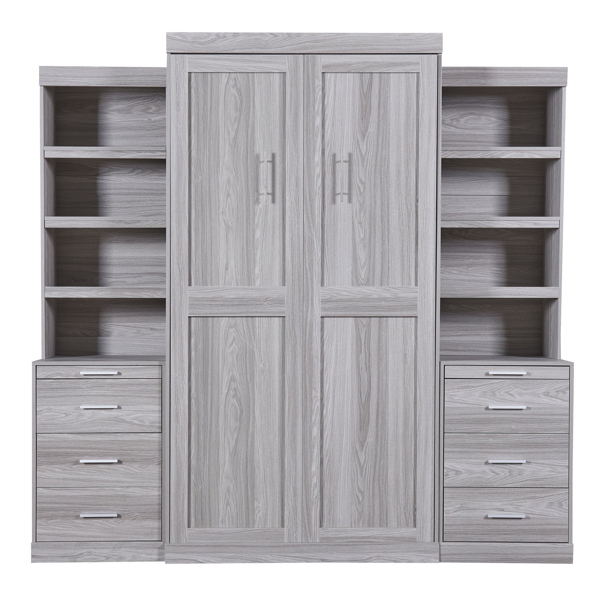 Twin Size Murphy Bed with Storage Shelves and Drawers