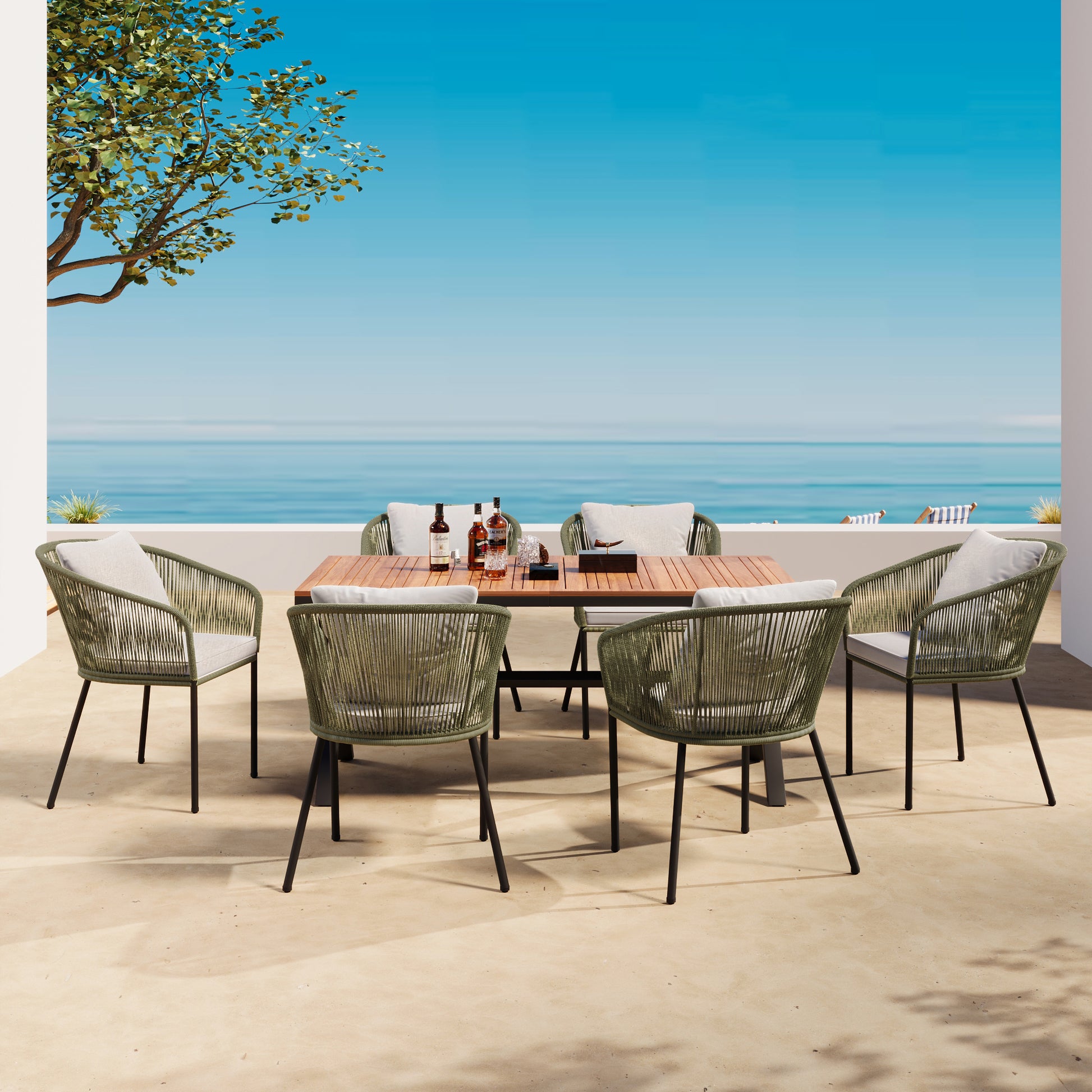 7 Pieces Patio Dining Set, All-Weather Outdoor, Dining Table, Chairs